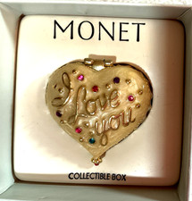 Monet  Cream Color I Love You Yellow Heart Trinket Box NIB picture
