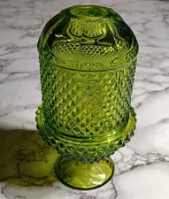 Vintage Viking Glass Diamond Point Fairy Lamp Green Full 2 Piece picture