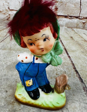 vtg ceramic little boy figurine with hair Japan adorable keepsake picture