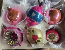 Vintage Mercury Glass Christmas Ornaments~Set of 6~Pink Shabby Chic Look picture
