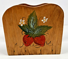 Vtg Hand Painted Wooden Napkin Mail Holder Strawberry Retro Kitchen Cottagecore picture