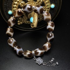 Tibet Returned Old Turtle-Pattern Dzi Bead Silver Woven Bracelet Rare  A304 picture