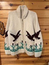 Vintage 1950s Mary Maxim Wild Duck Cowichan Sweater Heavy Wool Cardigan SizeXL picture