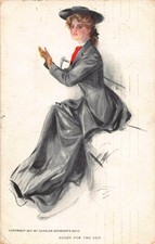 Artist Signed Portrait of Young Lady - 'Ready for the Run' – Vintage Postcard picture