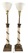VTG Stiffel Hollywood Regency Torchiere Column Brass Table Lamps Pair OF 2 picture