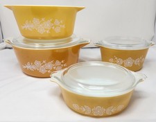 Vintage Pyrex Butterfly Gold 4-Piece Casserole Dish Lot 471 473 474-B 475-B picture