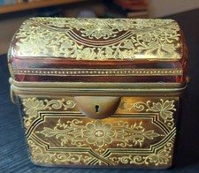 Antique French Ruby Red  Antique Bohemian Moser Enameled Glass Jewelry Casket  picture
