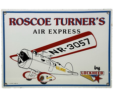 VINTAGE ROSCOE TURNER'S AIR EXPRESS PORCELAIN SIGN LOCKEED AVIATION GILMORE LION picture