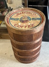 Antique 100Lb Baker & Co Loud Talk Coffee Brand Wood Shipping Barrel COOL DECOR picture
