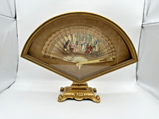 Antique Hand Painted Bone Fan Framed Victorian c.1880 Aristocratic Salon Scene picture