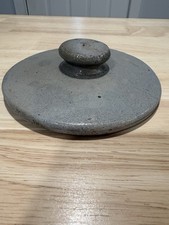 Antique Primitive Glazed Stoneware Crock Or Bean Pot Lid only Gray 5 3/4