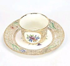 Antique Signed Cecilia Webb Hand Painted Porcelain Teacup & Saucer Gold... picture