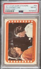 1977 TOPPS STAR WARS STICKER PSA 8 NM/MT #54 LEIA WISHES LUKE GOOD LUCK picture