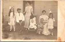 Large Family Portrait Seven People Mother Father Postcard Real Photo RPPC picture