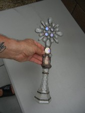Decorative handmade antique cross Crystal Re-Purposed Antique Glass Bottle - 15
