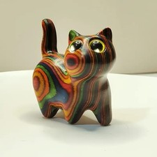 Hand Painted Wooden Cat Figurine Small Kitten Sculpture Home Decor Ornament Gift picture