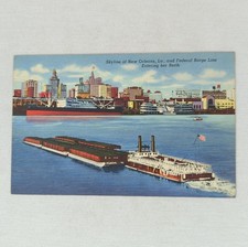 Vintage Linen Postcard Skyline Of New Orleans Louisiana Federal Barge Unposted picture