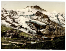Switzerland, Bernese Oberland, Kl. Scheidegg, Hotel und Jungfrau vintage photochr picture