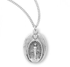 Sterling Silver Miraculous Medal 0.8 In x 0.6 In Genuine Rhodium Plated Chain picture