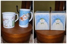 Royal Doulton The Snowman 1985 Bone China Mugs Set of 2 Playful Snowman picture