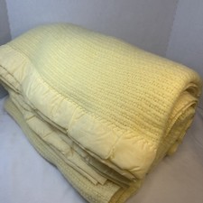 Vintage Sears Canary Yellow Polyester Blanket Satin Trim Twin Full Waffle Weave picture