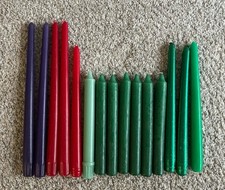 Lot Of 15 Vtg Taper Candles Red Green Purple L Colors Victorian Style Decor NOS picture