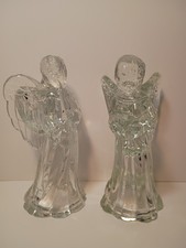 🔥Vintage  Pair of Clear Glass Angel Candle Holders 6.5”🔥 picture