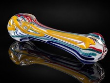 Multicolor Glass Tobacco Hand Pipe Yellow Red Blue Teal Ribbon Design picture