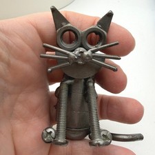 Handmade Steampunk Cat Figurine Industrial Metal Nut and Bolt  Art Sculpture picture