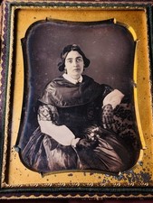 Stunning 1/4th Quarter Plate Daguerreotype, Woman Holding Flowers, Full Sep Case picture