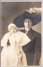 Vintage STUDIO Real Photo RPPC Postcard Mother with Baby -1910s Fashion / Unused picture