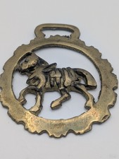 Brass Horse Medallion Antique English Mare Filly Trot Walk Prance Cast Harness picture