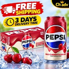 Pepsi Wild Cherry & Cream Soda 12 fl oz Cans Pack of 12 Refreshing Drink picture
