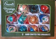 Vintage 1960s Grants Prestige Line Glass Christmas Ornaments (12) w/Box No 921 picture