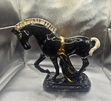 EMPIRE-VNTG-Black Porcelain Horse Figurine with Gold Accents-MADE IN JAPAN picture