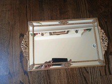 Antique French Style Brass Vanity Dresser Tray Bow Detail Ornate picture
