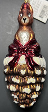 Rare LG Retired Pinecone Perch Glass Ornament Deer Bird Bow Christopher Radko picture