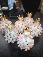Lefton China Pineapple Salt Pepper Shaker Pink Roses Gold Tops Set of 6 # K3053  picture