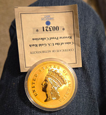 American Mint Gold Rush Reverse Proof 3 Dollars 1855 COA #00321 picture