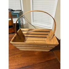 Vintage French Wooden Trug Basket Farmhouse Gathering Slat Basket picture