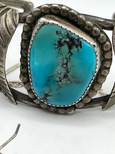 Native American handmade vintage Sterling & Turquoise cuff size 6.5 w/ flex picture