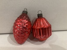 Vtg Corning USA Glass Christmas Ornaments Red Pinecone & Carousel Lantern 40s picture