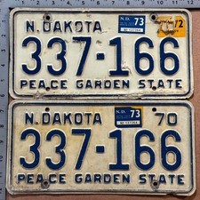 1973 North Dakota license plate pair 337-166 YOM DMV Ford Chevy Dodge 23693 picture