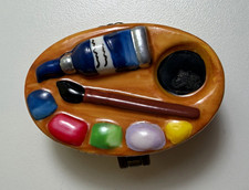 Vtg Artist Paint Palette Porcelain Hinged Trinket Box Mini Paint Tube & Brush picture