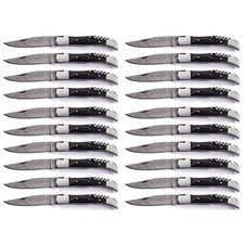 lots of 20 Damascus steel back lock pocket knives with leather sheath bull horn picture