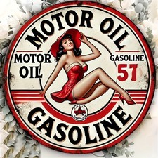 2D Flat, Retro Engine Oil Gasoline Tin Metal Signs 8x8 Inches: 2D Printed Metal  picture