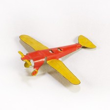 Vintage 1920s-30s Cracker Jack Airplane Tin Toy Prize – Red & Yellow picture