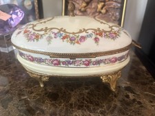 Antique French Hand Painted FBS Bronze Floral Dresser Trinket Jewelry Box Floral picture