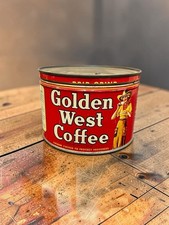 Vintage 1930s Golden West Coffee 1 Lb Tin Can Litho Cowgirl Sign Portland Oregon picture