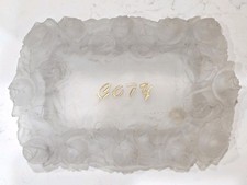 Vintage Raised Rose Frosted Glass Coty Dresser Tray Perfume Tray picture